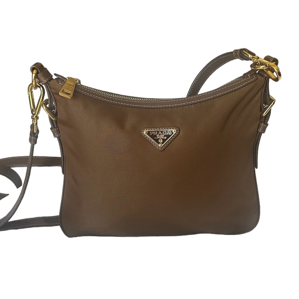 Authentic Prada Tessudo Nylon crossbody |Brown |w detachable strap | like new!